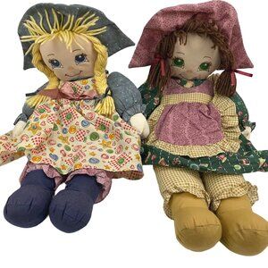 The Homespun Cupboard Collection Plush Dolls Lot of 2 Brunette Blonde 1997 Vtg
